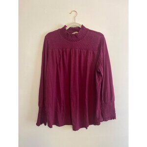 Soft Surroundings Women's XL Magenta Smocked Long Sleeve Blouse